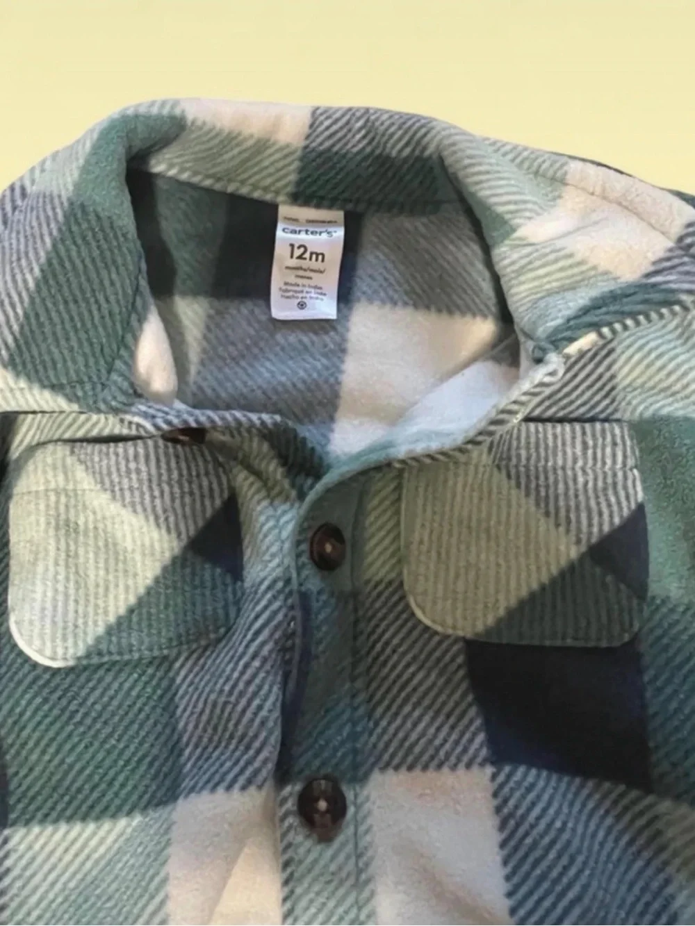 Carter's Green Plaid Fleece Jacket with Brown Pants size 12 months NWT